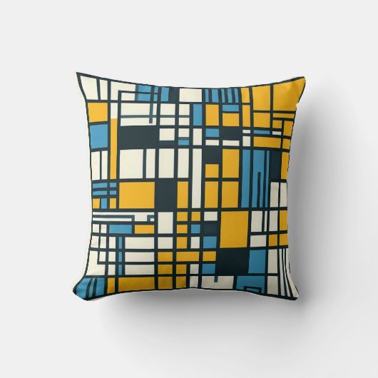 グリッドモダン抽象化 – モンドリアンジオメトインスパイアリ クッション (正面)