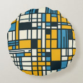 グリッドモダン抽象化 – モンドリアンジオメトインスパイアリ ラウンドクッション (裏面)