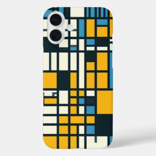 グリッドモダン抽象化 – モンドリアンジオメトインスパイアリ iPhone 16 PLUSケース
