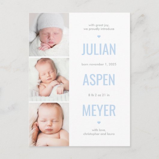 グリッドモダン編集可能な色の発表はがき ポストカード (正面)