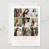 グリッドモダン金ゴールド9 Photo Collage卒業 案内状 (正面)