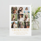グリッドモダン金ゴールド9 Photo Collage卒業 案内状 (スタンド正面)