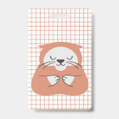 グリッドラインとブラウンのかわいい猫のデザイン バッジ (裏面)