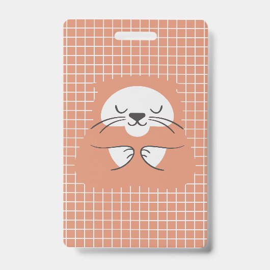 グリッドラインとブラウンのかわいい猫のデザイン バッジ (正面)