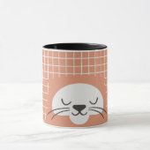 グリッドラインとブラウンのかわいい猫のデザイン マグカップ (中央)