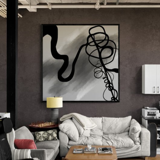 グリッド上：抽象芸術グレー、白黒 キャンバスプリント