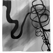 グリッド上：抽象芸術グレー、白黒 シャワーカーテン (正面)