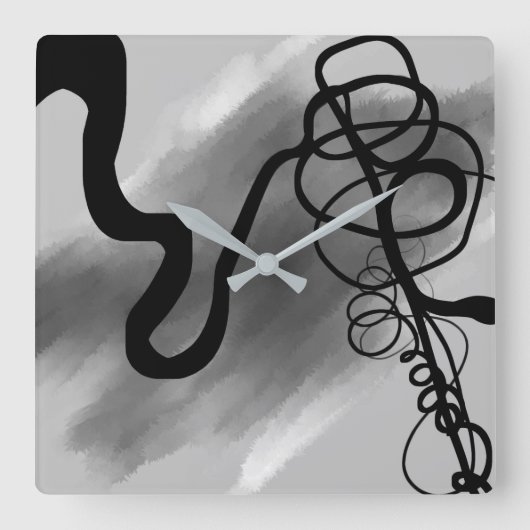 グリッド上：抽象芸術グレー、白黒 スクエア壁時計 (正面)