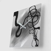 グリッド上：抽象芸術グレー、白黒 スクエア壁時計 (傾斜)