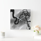 グリッド上：抽象芸術グレー、白黒 スクエア壁時計 (ホーム)