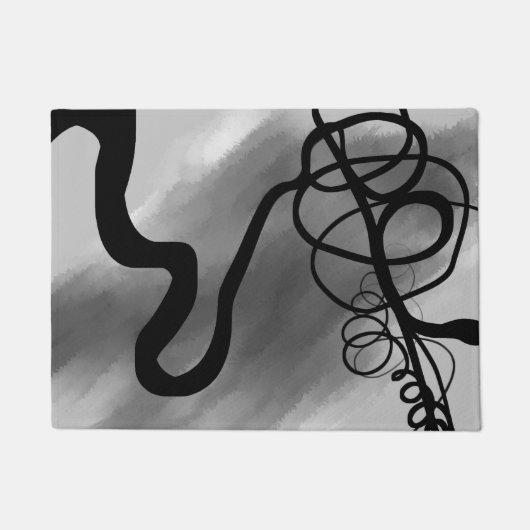 グリッド上：抽象芸術グレー、白黒 ドアマット (正面)