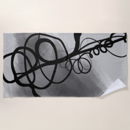 グリッド上：抽象芸術グレー、白黒 ビーチタオル