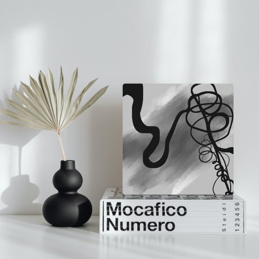 グリッド上：抽象芸術グレー、白黒 フォトプラーク