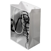 グリッド上：抽象芸術グレー、白黒 ミディアムペーパーバッグ (裏面アングル)