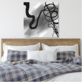 グリッド上：抽象芸術ブラックとグレー キャンバスプリント (インサイチュ (寝室))