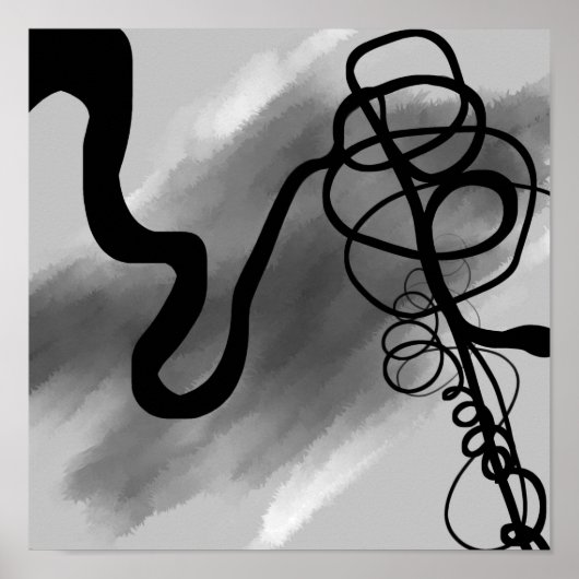 グリッド上:抽象芸術ブラックとグレー ポスター (正面)