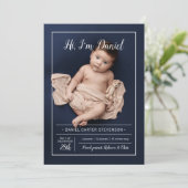 グリッド付きのモダンな出産報告カード 招待状 (スタンド正面)