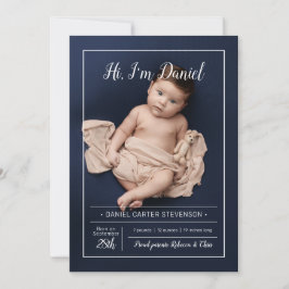 グリッド付きのモダンな出産報告カード 招待状