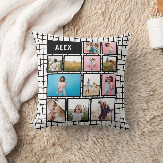 グリッド白黒12枚モダンミニマル写真 クッション (ブランケット)