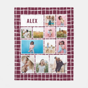 グリッドBurgundy 12写真モダンミニマル抽象芸術 フリースブランケット