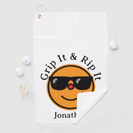 グリップとリップそれをオレンジ幸せ顔サングラス ゴルフタオル (インサイチュ)