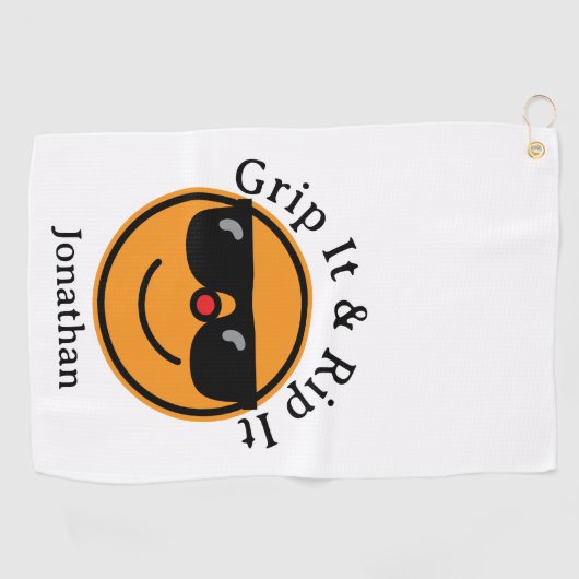 グリップとリップそれをオレンジ幸せ顔サングラス ゴルフタオル (横)