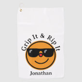 グリップとリップそれをオレンジ幸せ顔サングラス ゴルフタオル (正面)