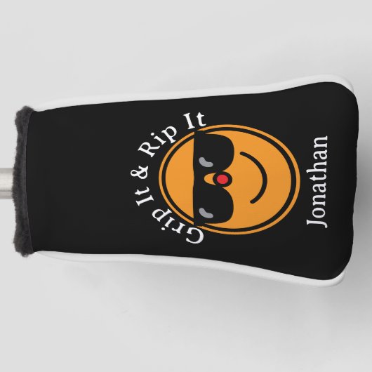 グリップとリップそれをオレンジ幸せ顔サングラス ゴルフヘッドカバー (正面)