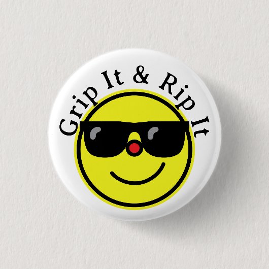 グリップとリップそれを黄色い幸せ顔サングラス 缶バッジ (正面)