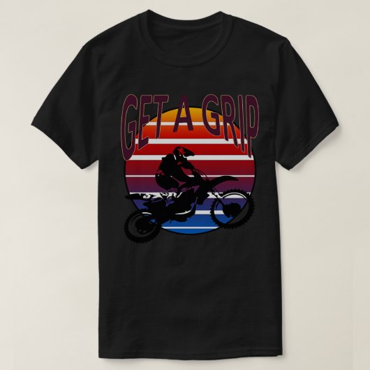 グリップモーターを手に入れるXダートバイクレトロサンセットアート Tシャツ (デザイン正面)