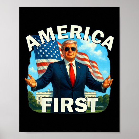 グリティはっきりしたレトロ政治スローガンAmerica First D ポスター (正面)