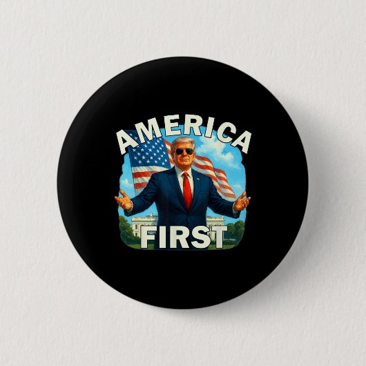グリティはっきりしたレトロ政治スローガンAmerica First D 缶バッジ (正面)