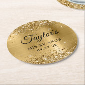 グリティリーゴールドフォイルMis XV Anos誕生日 ラウンドペーパーコースター (アングル)