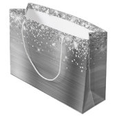 グリティリーシルバーパーソナライズされたハッピーバースデー ラージペーパーバッグ (裏面アングル)