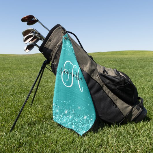 グリティリーターコイズブルーグラムモノグラムの ゴルフタオル (グリーン)