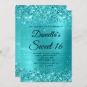 グリティリーターコイズブルーフォイルスウィート16 招待状 (正面/裏面)