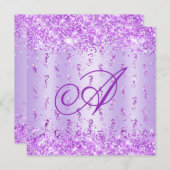 グリティルパープルきらめくダイヤモンドシーホース誕生日 招待状 (正面/裏面)