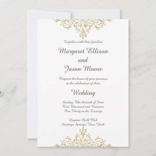 グリテリーエレガントゴールデン結婚式招待状 招待状 (正面)