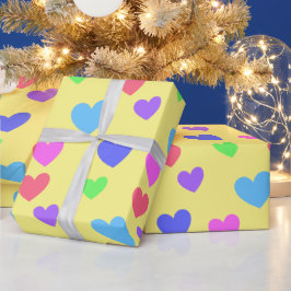グリディングハート – 組み合わせパステルカラー、黄色 ラッピングペーパー