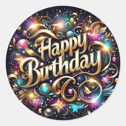 グリトル誕生日ステッカー：ハッピーバースデー ラウンドシール (正面)