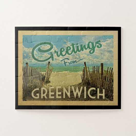 グリニッジコネチカットビーチヴィンテージトラベル ジグソーパズル (横)