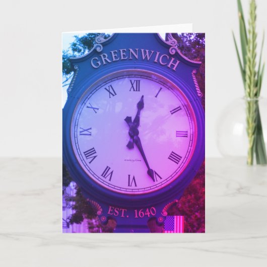 グリニッジ通りポスト時計、グリニッジ、CT カード (正面)