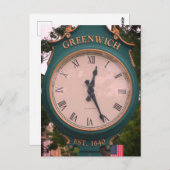 グリニッジ通りポスト時計、グリニッジ、CT ポストカード (正面/裏面)