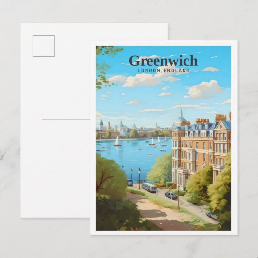 グリニッジ・ロンドン・イングランド・アート・ヴィンテージ・トラベル ポストカード (正面/裏面)