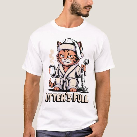 グリニャ猫の部屋着とイライラした表情が面白いネコ好きのためのグッズ Tシャツ (正面)