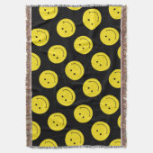 グリニングスマイルイエロー顔パターン スローブランケット (正面縦)