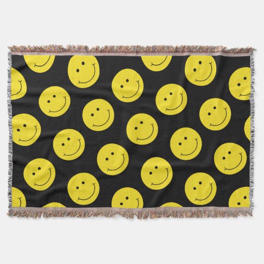 グリニングスマイルイエロー顔パターン スローブランケット (正面)