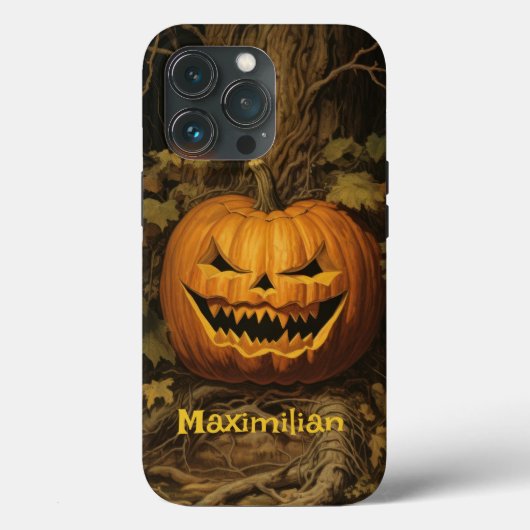 グリニングパンプキンハロウィーンユア名前をカスタムする Case-Mate iPhoneケース (裏面)