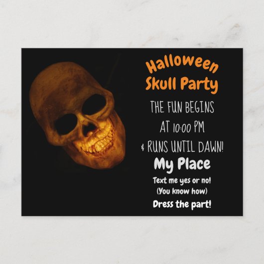 グリニング金ゴールドスカルオンブラック招待状 ポストカード (正面)