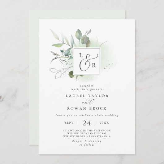 グリネリーエレガントモノグラム結婚式招待状 招待状 (正面/裏面)
